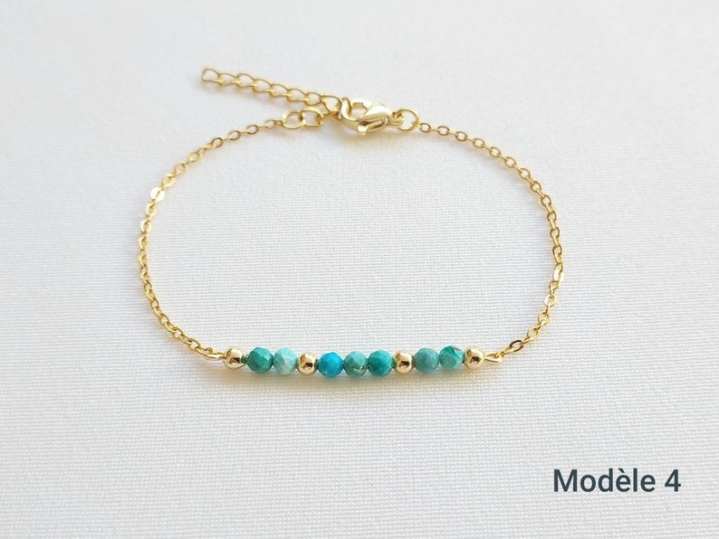 Bracelet minimaliste en acier inoxydable, bracelet tourmaline, bracelet topaze, bracelet améthyste, bracelet turquoise, cadeau pour femme. Modèle 4