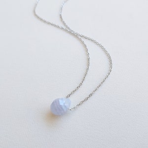 Faceted drop blue chalcedony necklace, women's jewelry gift, very fine chain. 2.Acier inoxydable