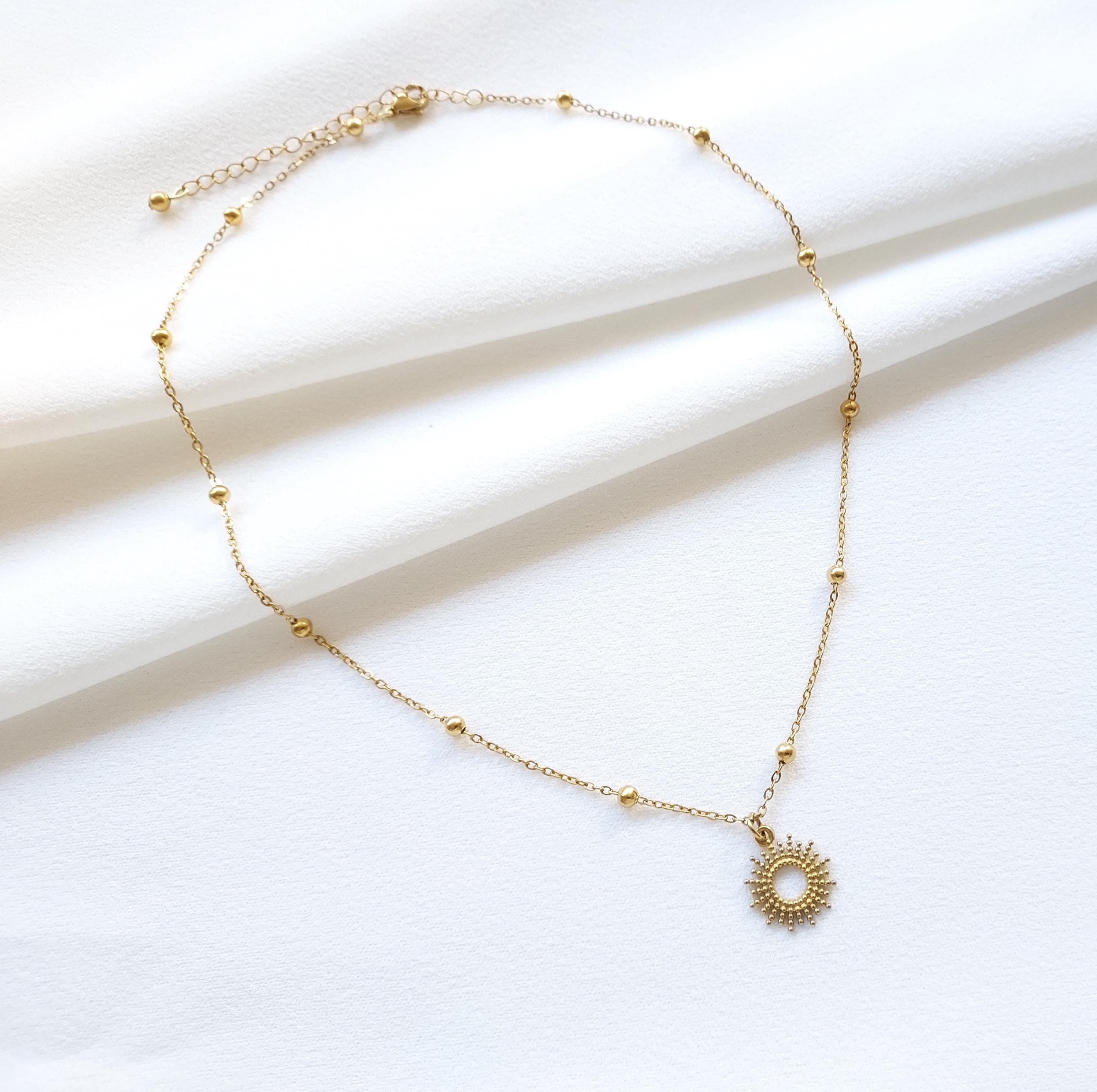 Stainless Steel Necklace, Sun Pendant Necklace, Ball Chain