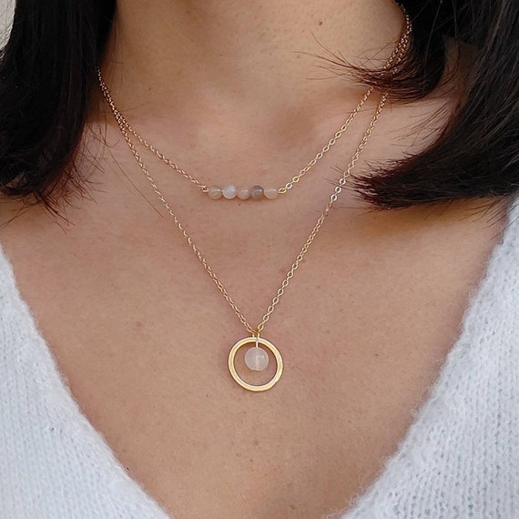 Collier Pendentif Lune En Acier Inox Doré - Longueur 40cm + Rallonge 5.5cm, Neuf