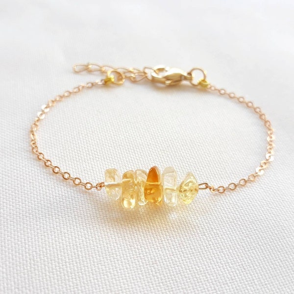 Bracelet citrine, bracelet pierre brute, bracelet femme, bracelet chaîne or.