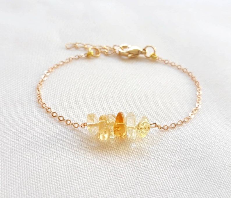 Bracelet citrine, bracelet pierre brute, bracelet femme, bracelet chaîne or. image 1