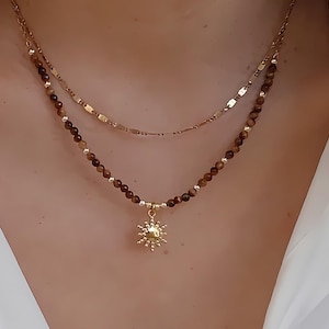 Tigerögahalsband, dubbelradigt solhängehalsband, elegant guldhalsband, feminina ädelstenssmycken, en värdefull presentidé för henne