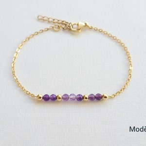 Bracelet minimaliste en acier inoxydable, bracelet tourmaline, bracelet topaze, bracelet améthyste, bracelet turquoise, cadeau pour femme. Modèle 3