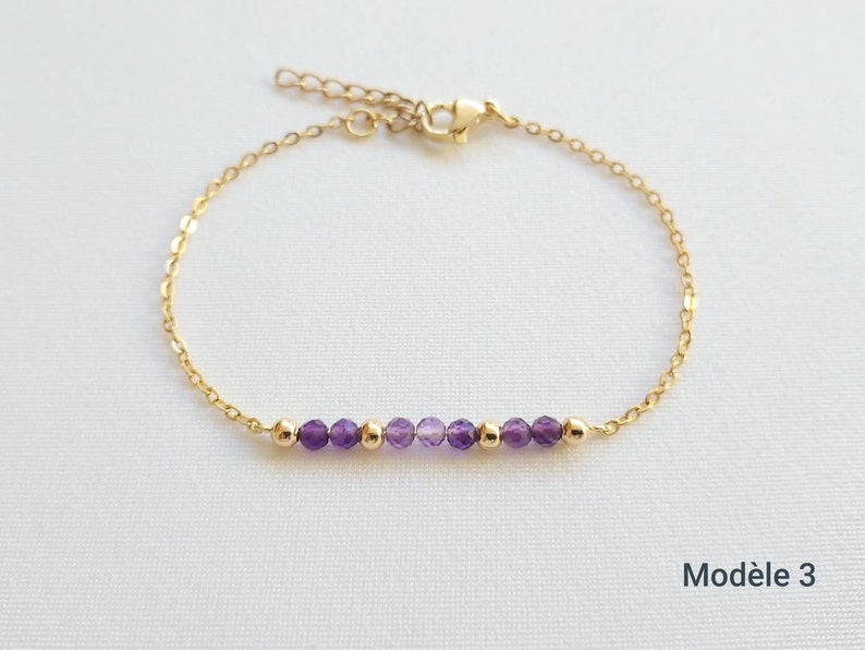 Bracelet minimaliste en acier inoxydable, bracelet tourmaline, bracelet topaze, bracelet améthyste, bracelet turquoise, cadeau pour femme. Modèle 3