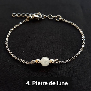 bracelet pierre naturelle, bracelet femme, bracelet en acier inoxydable, amethyste, aigue-marine, grenat, pierre de lune, cadeau Noël. 4. Pierre de lune