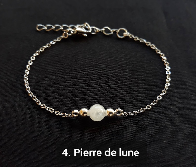 bracelet pierre naturelle, bracelet femme, bracelet en acier inoxydable, amethyste, aigue-marine, grenat, pierre de lune, cadeau Noël. 4. Pierre de lune