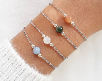 Bracelet pierre, bijoux femme. 4 choix disponibles: angelite, cristal de roche craquele, diopside, pierre de lune.