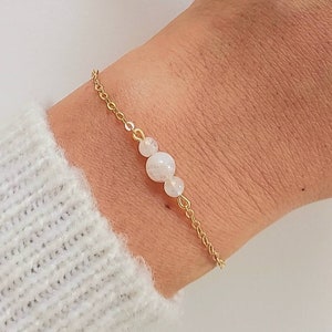 Bracelet pierre de lune, bracelet femme, bracelet fin or, bracelet fin doré, pierre de lune blanche, pierre de lune rose, cadeau Noël. image 3