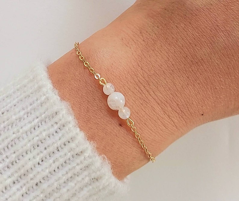 Moonstone bracelet, women's bracelet, fine gold bracelet, thin gold bracelet, white moonstone, pink moonstone, Christmas gift. image 3