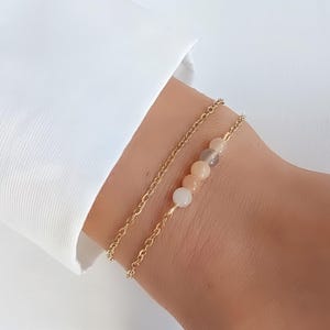 Double row multi-colored moonstone bracelet, women&#39;s jewelry gift, fine gold bracelet.