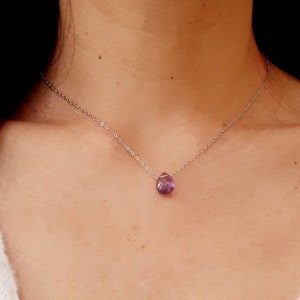 Faceted flat drop amethyst necklace, women's gift, very fine chain, Christmas gift.
