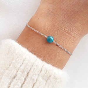 Blue apatite bracelet, minimalist bracelet, natural stone bracelet.