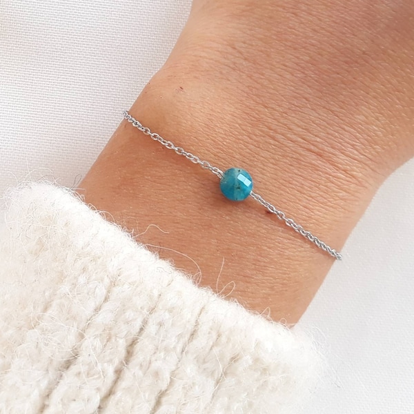 Bracelet apatite bleue, bracelet minimaliste, bracelet pierre naturelle.