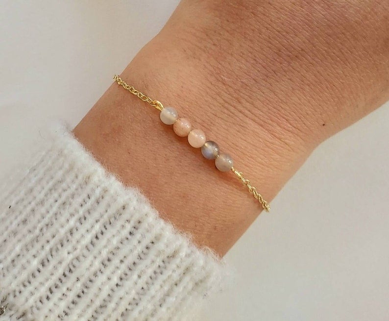 Pulsera piedra luna, pulsera de piedras naturales, joyería para mujer, pulsera de oro fino, regalo para mujer, pulsera de oro fino, regalo de navidad. imagen 4