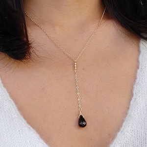Collana a Y, collana con pendente a goccia in onice, collana da donna, regalo di Natale.