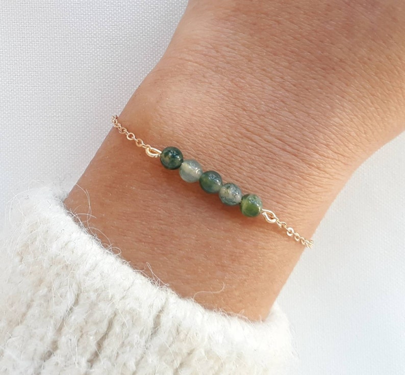 Bracelet agate mousse verte, bracelet femme, bracelet pierre naturelle, cadeau Noël pour femme. image 5