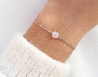 Bracelet quartz rose, bijoux femme, bracelet fin en acier inoxydable.