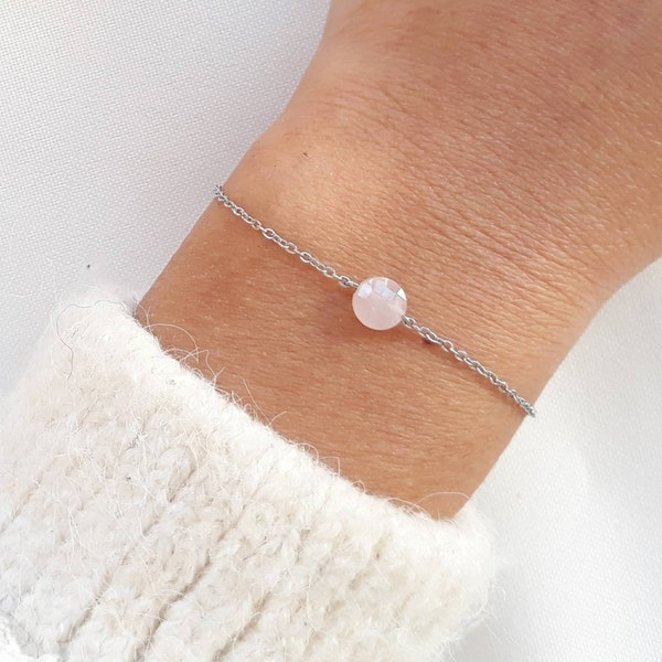 Bracelet quartz rose, bijoux femme, bracelet fin en acier inoxydable.