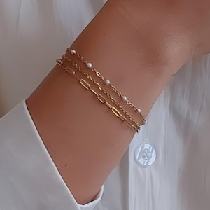 Multi-chain bracelet, triple strand bracelet, stainless steel bracelet, white enamel chain, gift for her, jewelry for friends