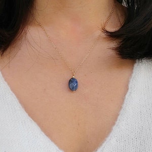 Fine sodalite pendant necklace, natural stone jewelry, women's gift.