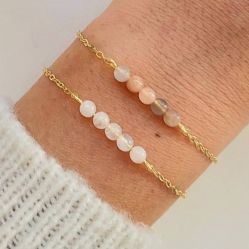 Moonstone bracelet, natural stone bracelet, women's jewelry, fine gold bracelet, gift for women, stainless steel bracelet.