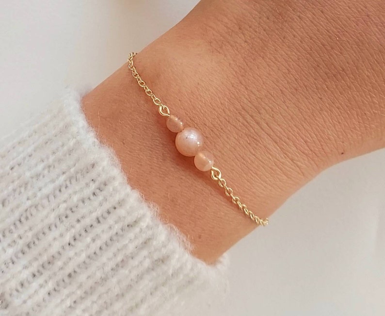 Moonstone bracelet, women's bracelet, fine gold bracelet, thin gold bracelet, white moonstone, pink moonstone, Christmas gift. 2. Rose