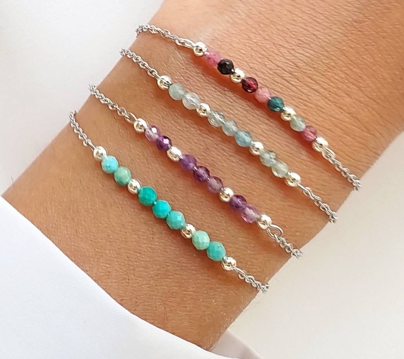 Bracelet minimaliste en acier inoxydable, bracelet tourmaline, bracelet topaze, bracelet améthyste, bracelet turquoise, cadeau pour femme. image 10