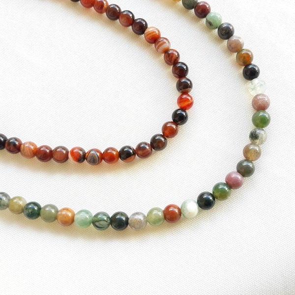 Collier pierre naturelle. 2 choix disponibles : jaspe multicolore, agate zonée noire et rouge.