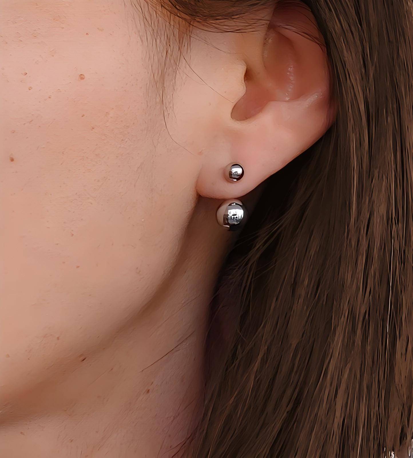 Orecchini A Bottone In Argento Sterling 925 Con Doppia Perla Anteriore - Foto 4