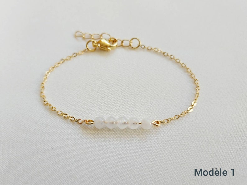 Bracelet pierre de lune, bracelet pierre naturelle, bijoux femme, bracelet fin or, cadeau pour femme, bracelet fin doré, cadeau Noël. Modèle 1