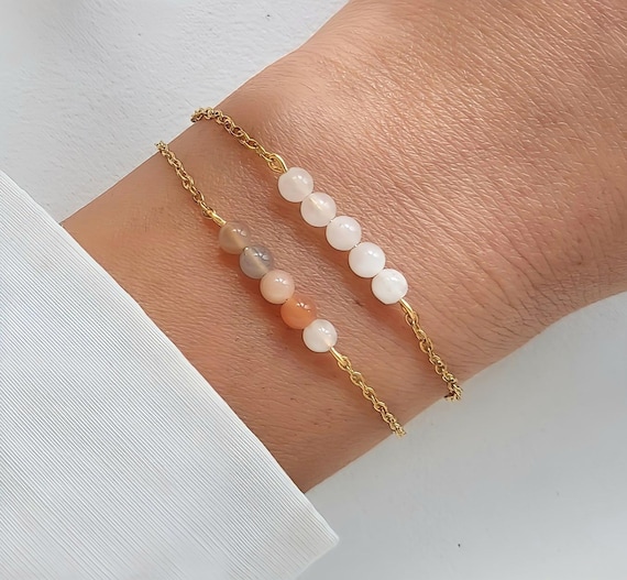 Moonstone Bracelet, Multicolored Pearl Bracelet, Fine Gold Natural