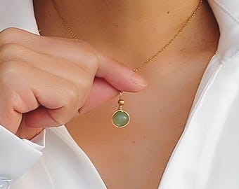Aventurine pendant necklace, stainless steel necklace, green aventurine necklace, natural stone jewelry, birthday gift