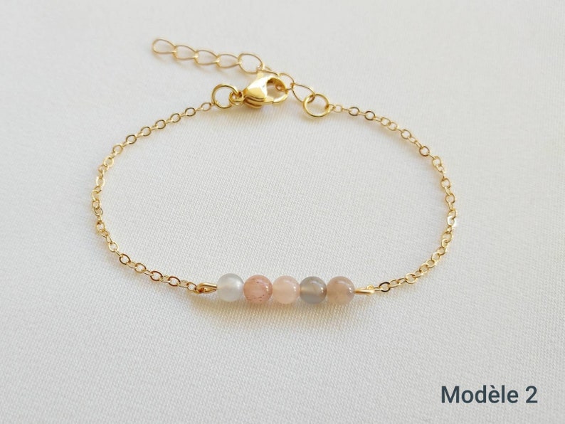 Pulsera piedra luna, pulsera de piedras naturales, joyería para mujer, pulsera de oro fino, regalo para mujer, pulsera de oro fino, regalo de navidad. Modèle 2