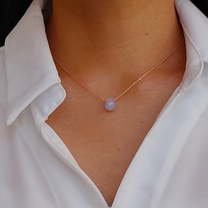 Collier calcedoine bleue goutte à facettes, cadeau bijoux femme, chaîne très fine. image 2