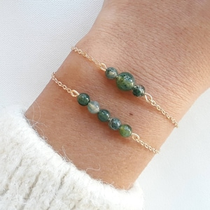 Bracelet agate mousse verte, bracelet femme, bracelet pierre naturelle, cadeau Noël pour femme. image 1