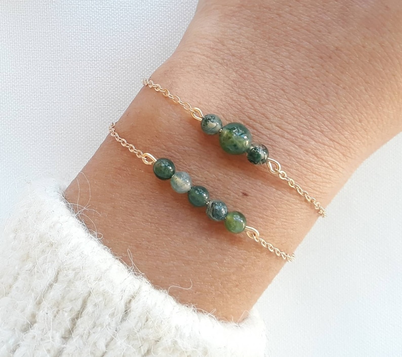 Bracelet agate mousse verte, bracelet femme, bracelet pierre naturelle, cadeau Noël pour femme. image 1