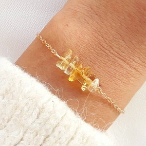 Bracelet citrine, bracelet pierre brute, bracelet femme, bracelet chaîne or. image 2