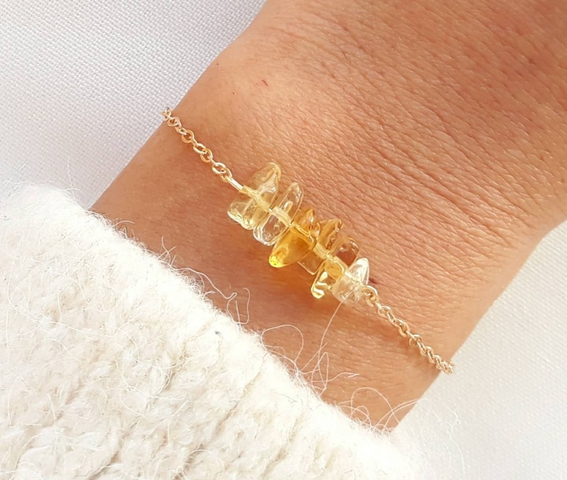 Bracelet citrine, bracelet pierre brute, bracelet femme, bracelet chaîne or. image 2