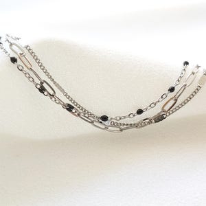 Multi-chain bracelet, triple-row bracelet, stainless steel bracelet, black enamel bead chain, birthday gift, summer jewelry