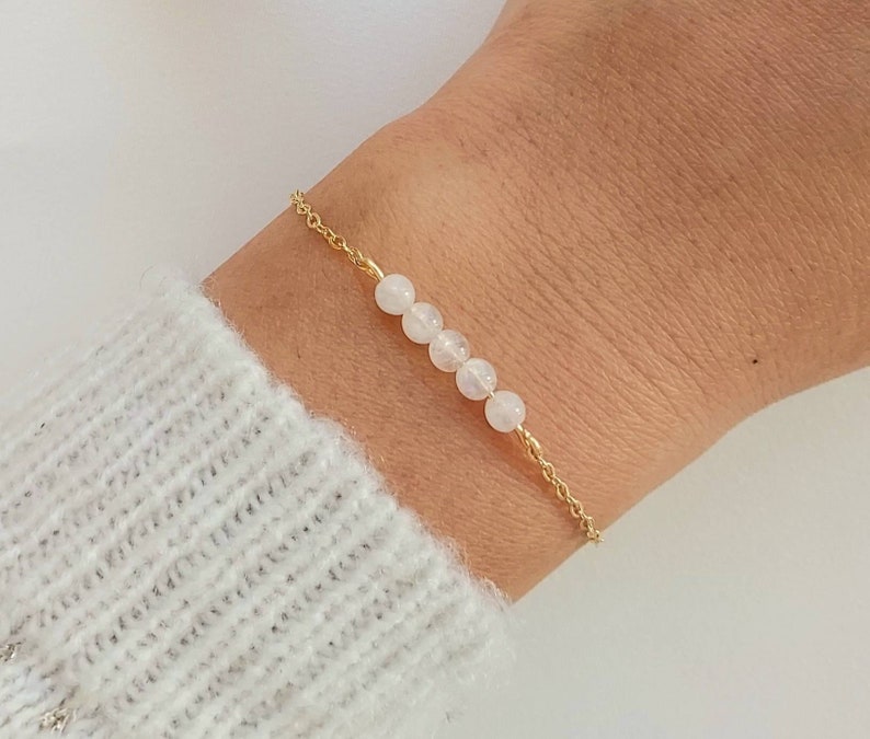 Pulsera piedra luna, pulsera de piedras naturales, joyería para mujer, pulsera de oro fino, regalo para mujer, pulsera de oro fino, regalo de navidad. imagen 2