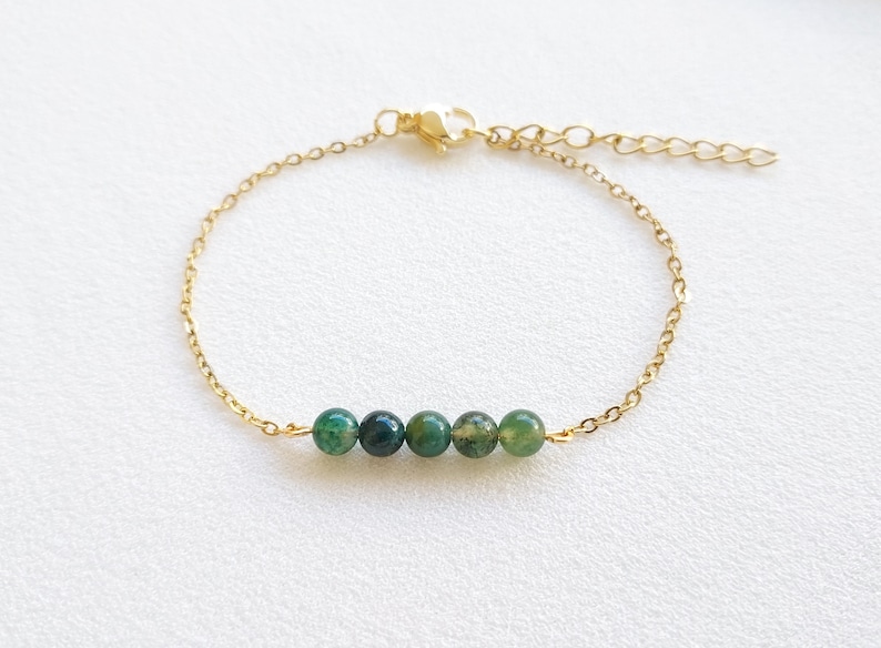 Bracelet agate mousse verte, bracelet femme, bracelet pierre naturelle, cadeau Noël pour femme. image 4