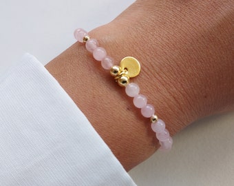 Bracelet quartz rose, bracelet en pierre naturelle,bracelet pierre avec pendentif, bracelet élastique, cadeau pour anniversaire.