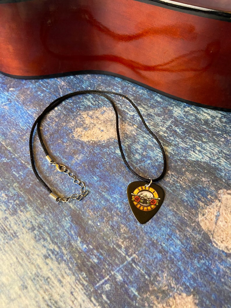 Guns N Roses Music Lover Rock N Roll Guitar Pick Necklace Men\u2019s Necklace Favorite Band Unisex