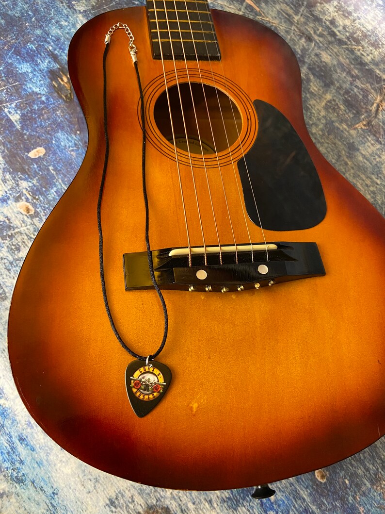 Guns N Roses Music Lover Rock N Roll Guitar Pick Necklace Men\u2019s Necklace Favorite Band Unisex