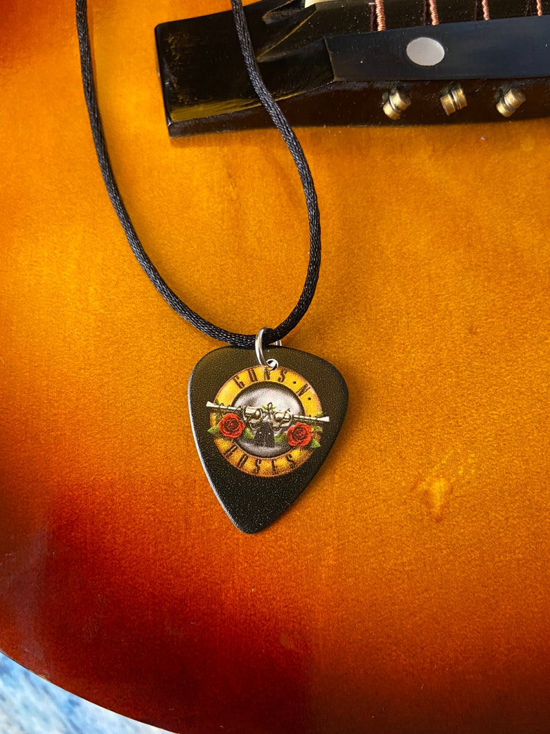 Guns N Roses Music Lover Rock N Roll Guitar Pick Necklace Men\u2019s Necklace Favorite Band Unisex