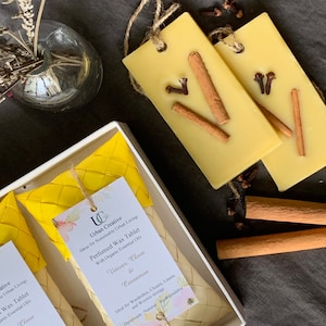 Comprimidos de cera perfumada - canela, cravo e vetiver (feitos com óleos essenciais orgânicos certificados pelo USDA infundidos em cera de abelha)
