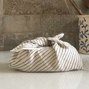 Black Lines Organic Cotton Bento Bag, bento wrap in Indian heirloom cotton