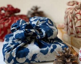 Assorted Festive Furoshiki Gift Set in 100% cotton hand block printed with Indigo and red natural dyes