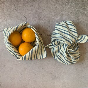 Organic Cotton Bento Bag, Bento Wrap in Indian heirloom cotton in assorted sizes and patterns Blue Stripes Design